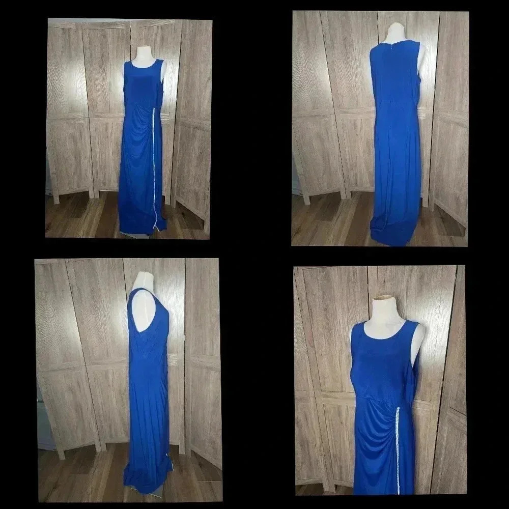 Womens holiday prom wedding evening blue sparkling gown